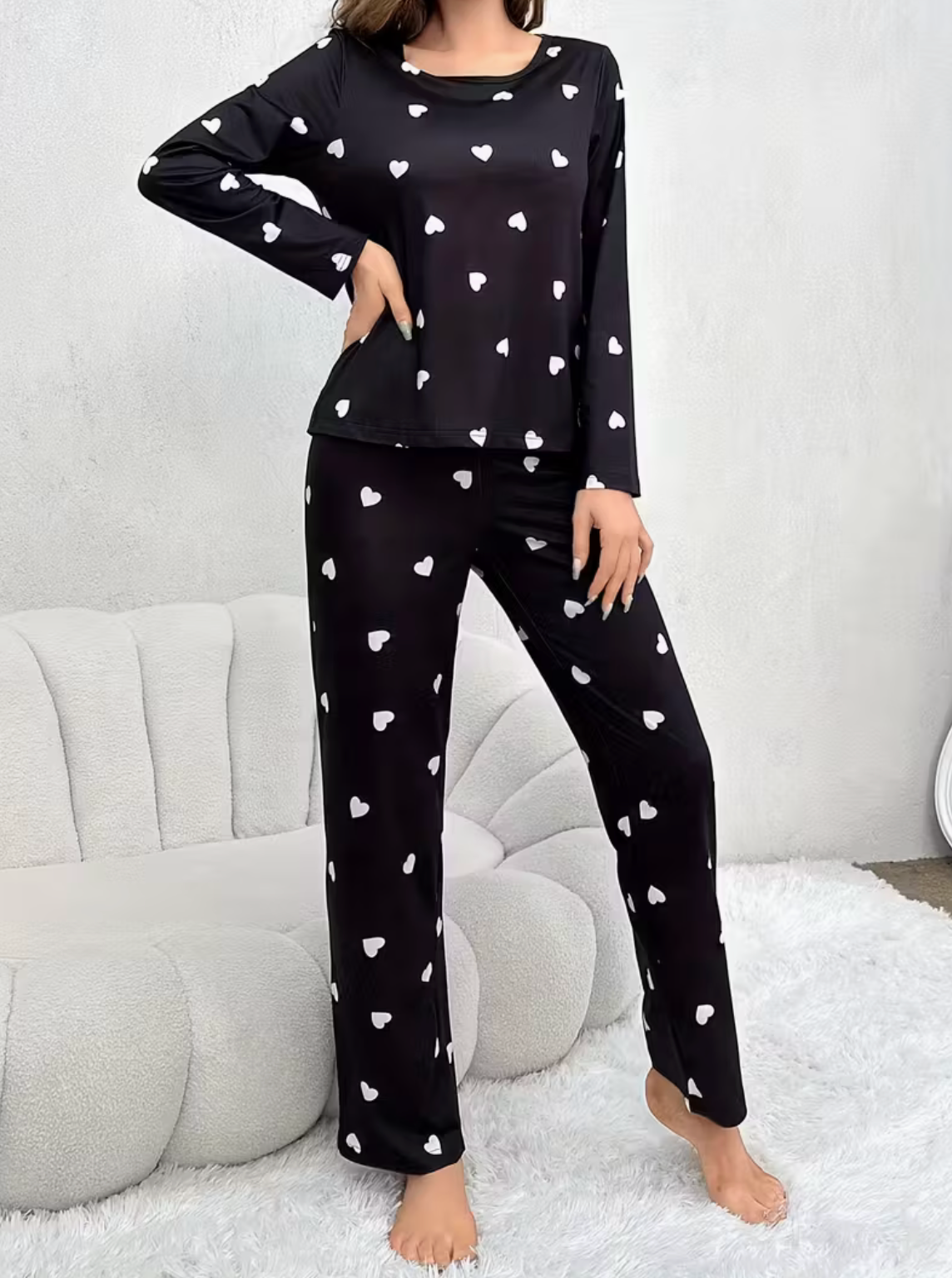 Piżamka czarna w białe serduszka