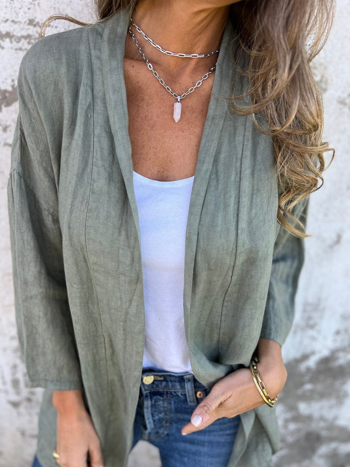 Sweter z lnu z falbankami
