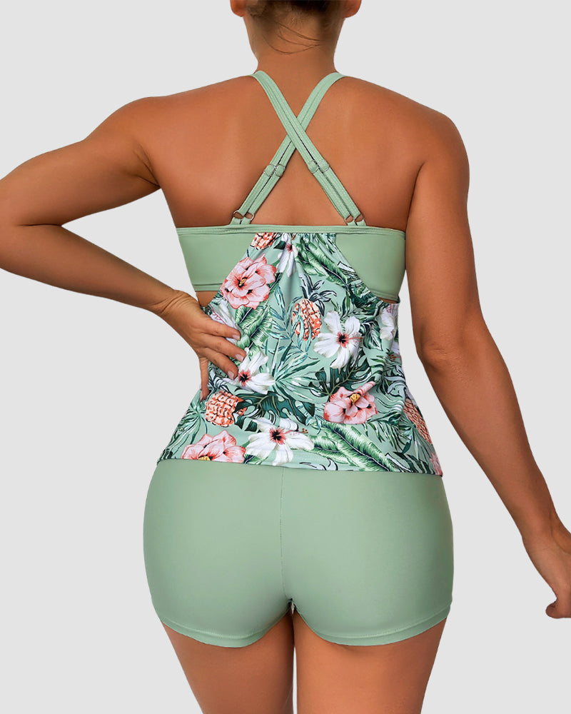 Tankini Kostiumy Kąpielowe z Kontrolą Brzucha Dwu Częściowy Bluzon