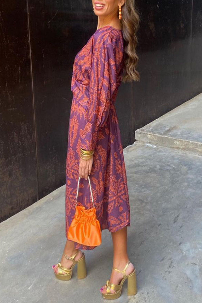 Liva | Vintage Draped Long Sleeve Midi Dress