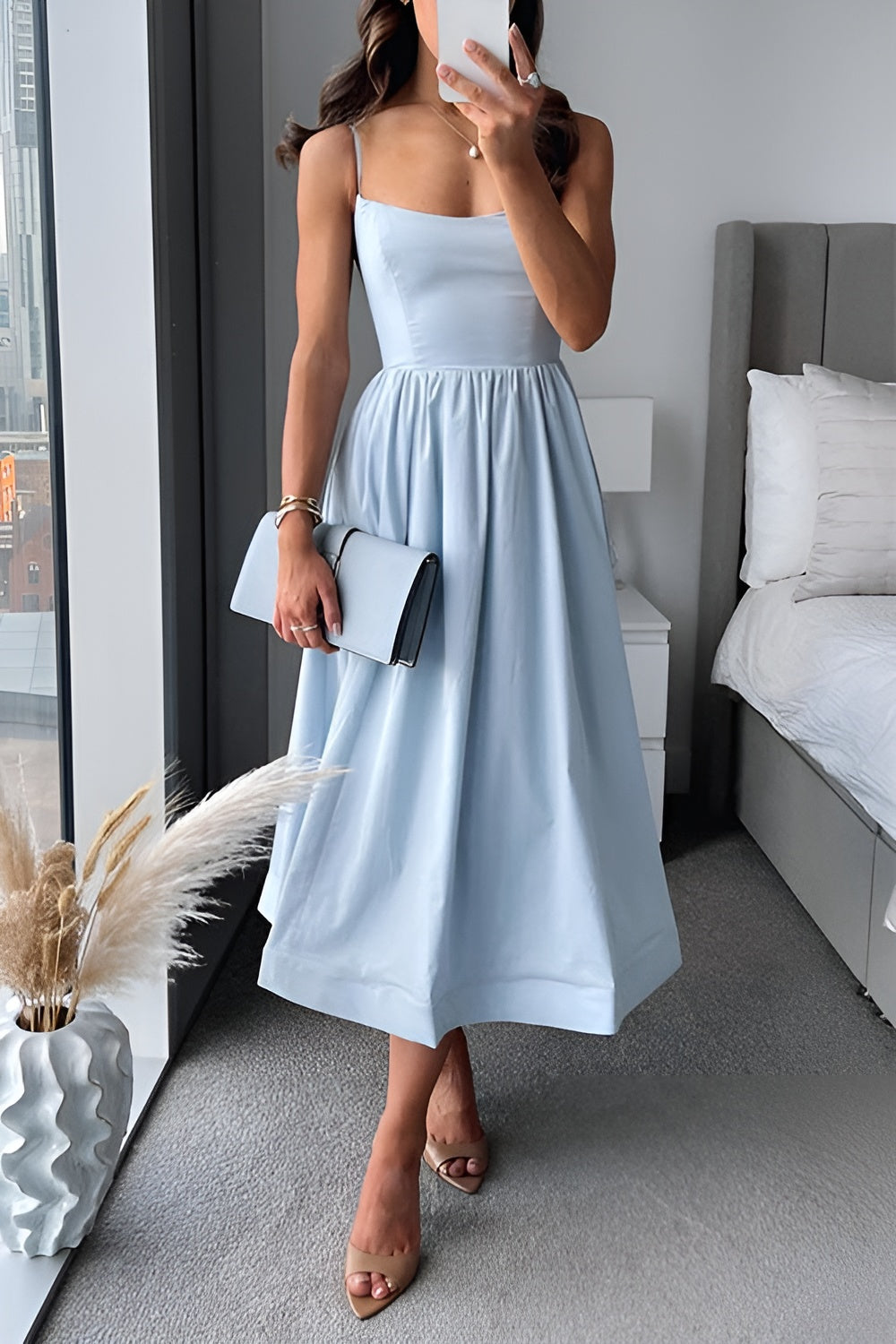 Celaine | Elegancka sukienka midi z ramiączkami