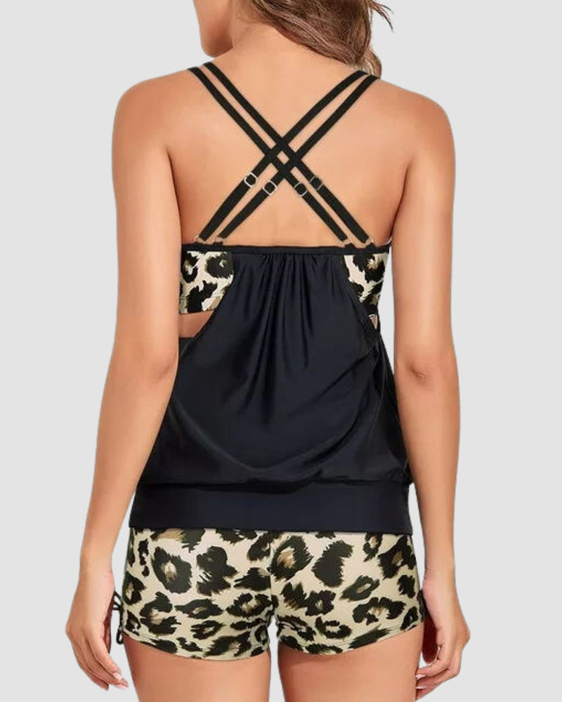 Tankini Kostiumy Kąpielowe z Kontrolą Brzucha Dwu Częściowy Bluzon