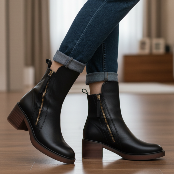Feliksa - Eleganckie Czarne Botki z Wygodnym Obcasem