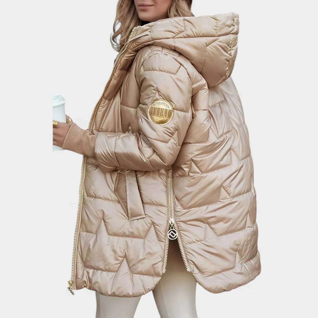 Apolonia - Elegancki Zimowy Płaszcz z Kapturem