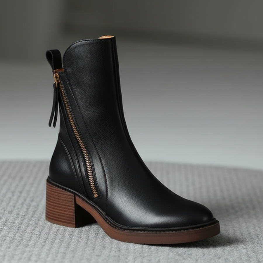 Feliksa - Eleganckie Czarne Botki z Wygodnym Obcasem