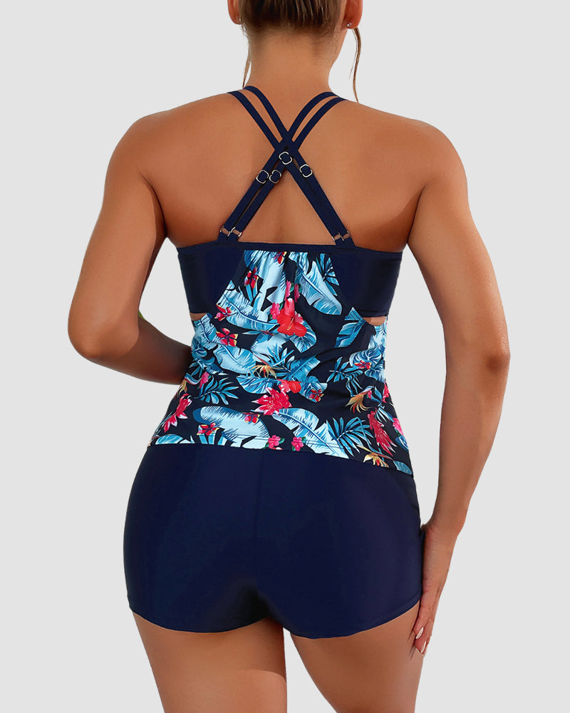 Tankini Kostiumy Kąpielowe z Kontrolą Brzucha Dwu Częściowy Bluzon