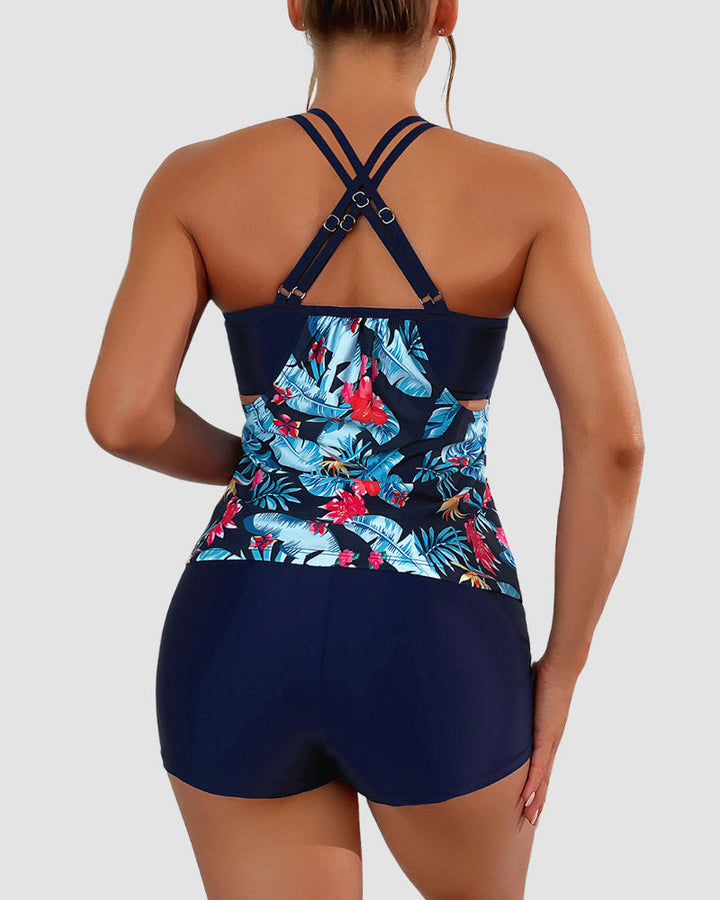 Tankini Kostiumy Kąpielowe z Kontrolą Brzucha Dwu Częściowy Bluzon