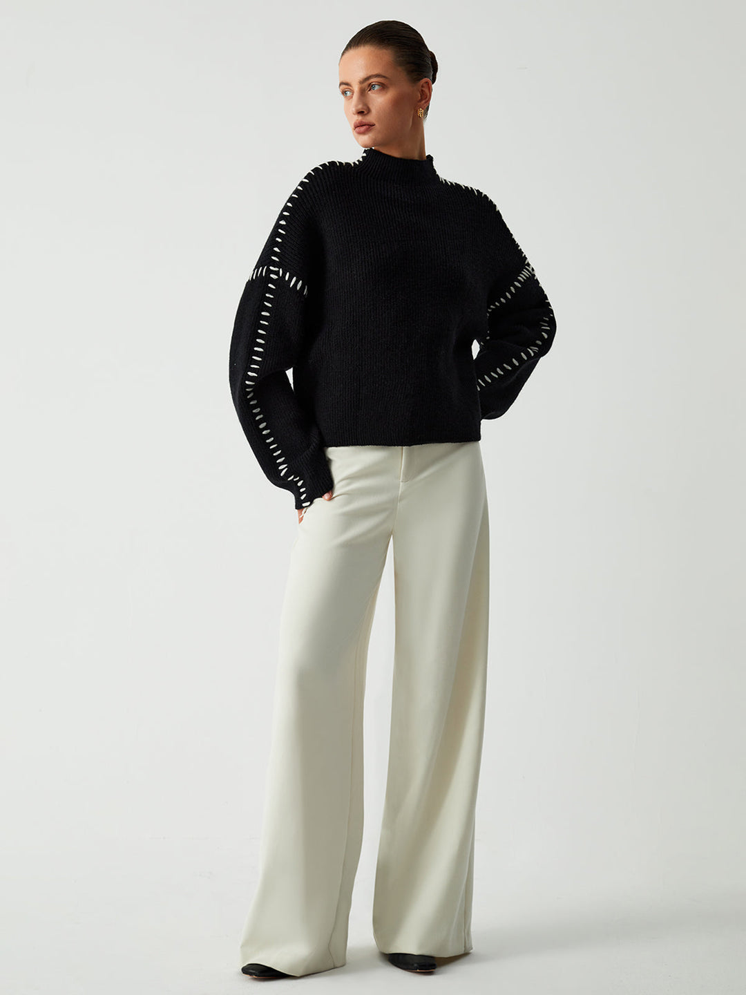 Alma | Oversize-Dolcevita-Pullover z detalami Piqué