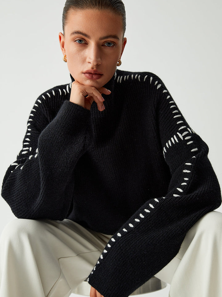 Alma | Oversize-Dolcevita-Pullover z detalami Piqué