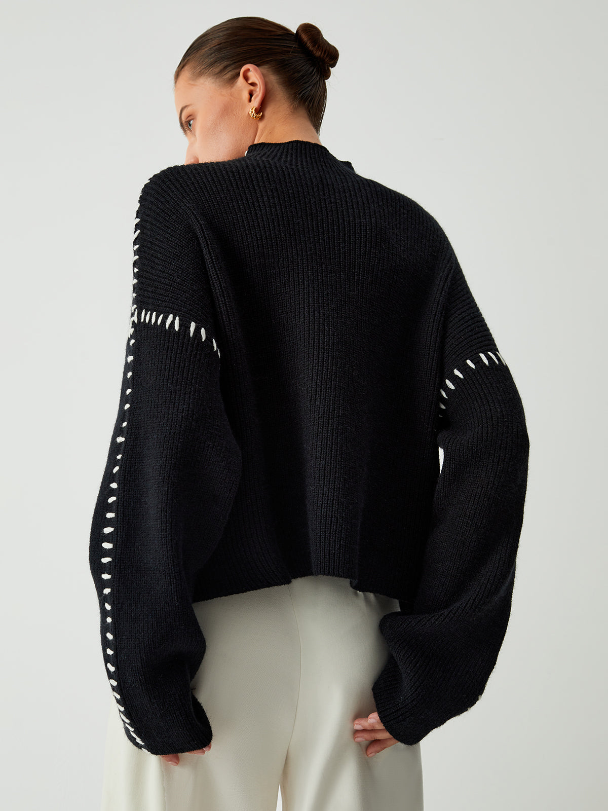 Alma | Oversize-Dolcevita-Pullover z detalami Piqué