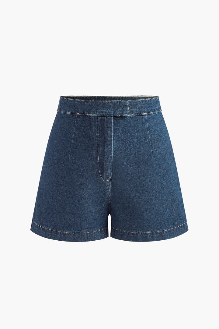 Noa | Denim Peplum Kamizelka z Szortami