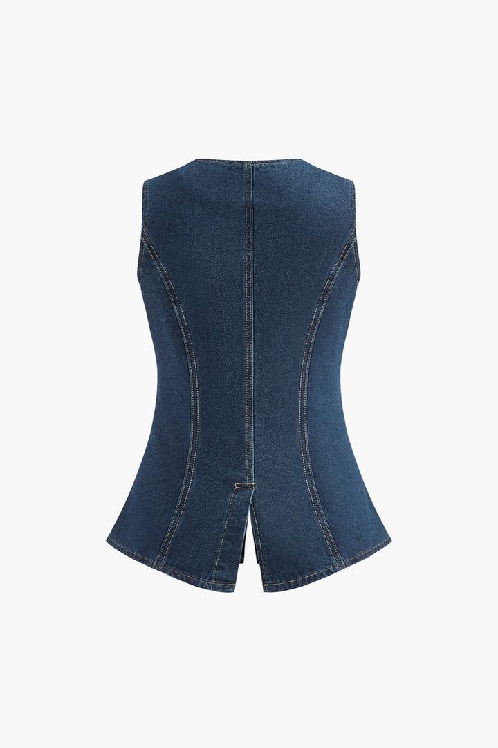 Noa | Denim Peplum Kamizelka z Szortami