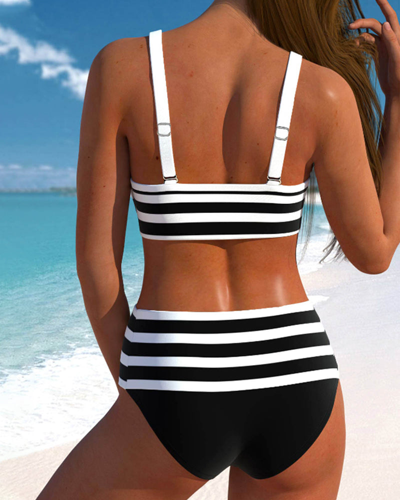 Roksana | Pasiaste bikini z wysokim stanem
