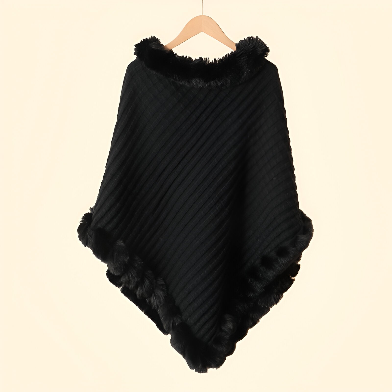 Milena – Eleganckie Zimowe Ponczo z Futrzanym Wykończeniem