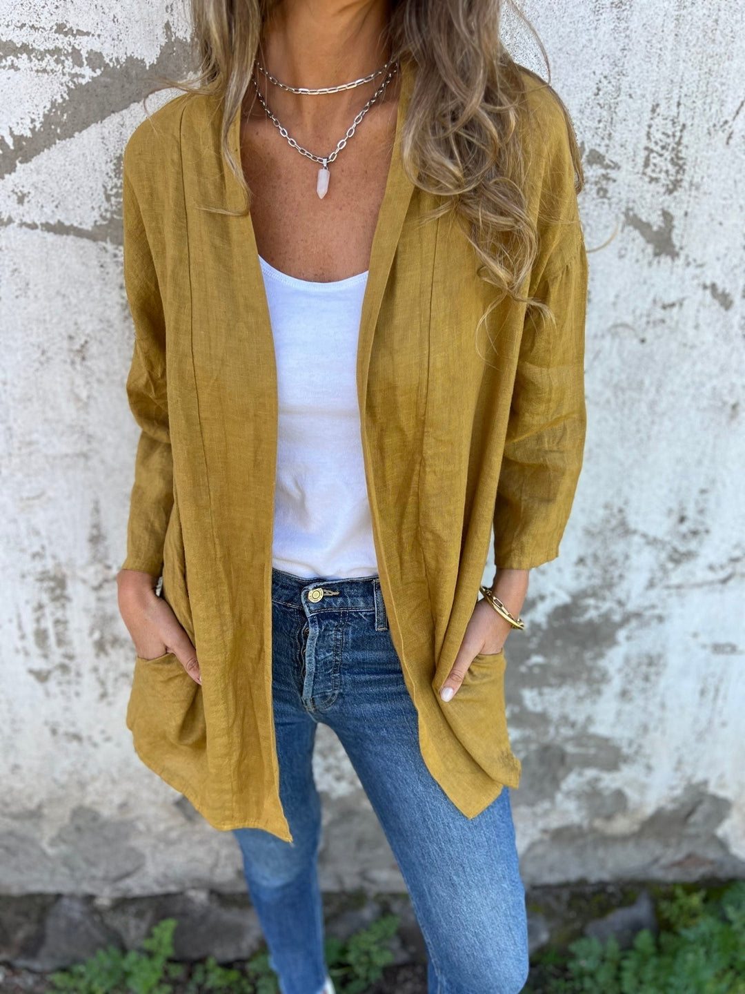Sweter z lnu z falbankami