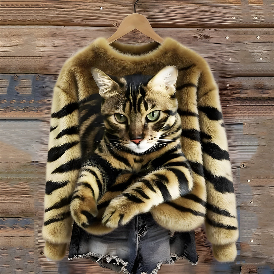 Ciepły Sweter z Wzorem Kota